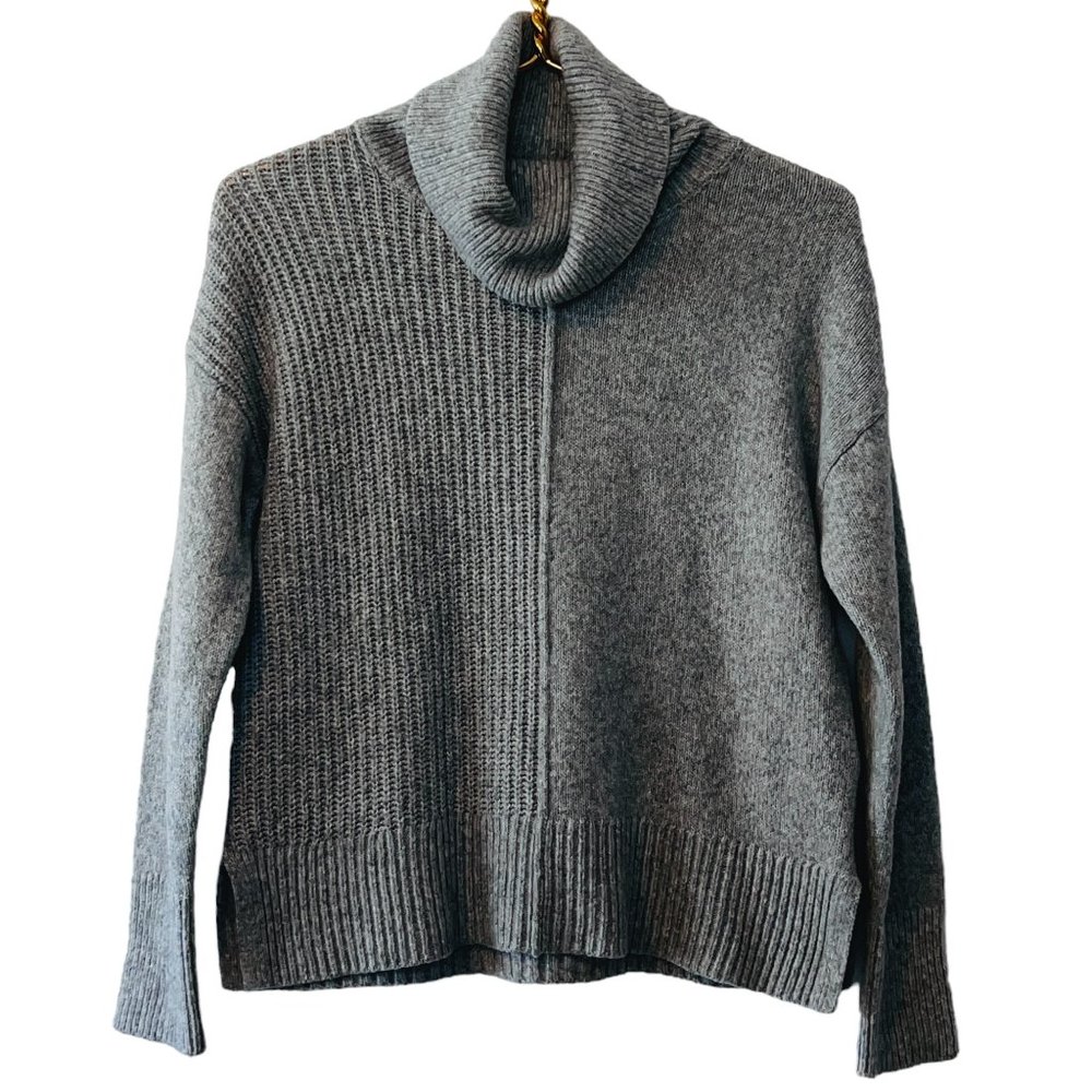 Rachel Zoe Wool Blend Cowl Neck Ribbed Sweater in Grey